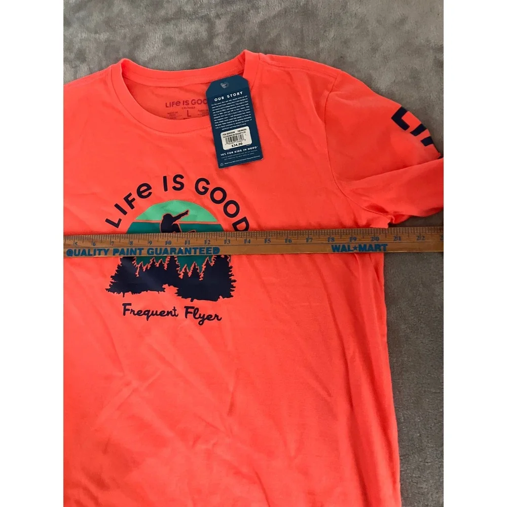 Life is Good Womens Crusher L/S T-Shirt L Orange Snowboard Frequent Flyer NWT